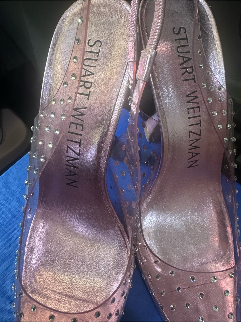 Stuart Weitzman Pink Metallic Crystal-Stud Slingback Pump - Picture 5 of 9
